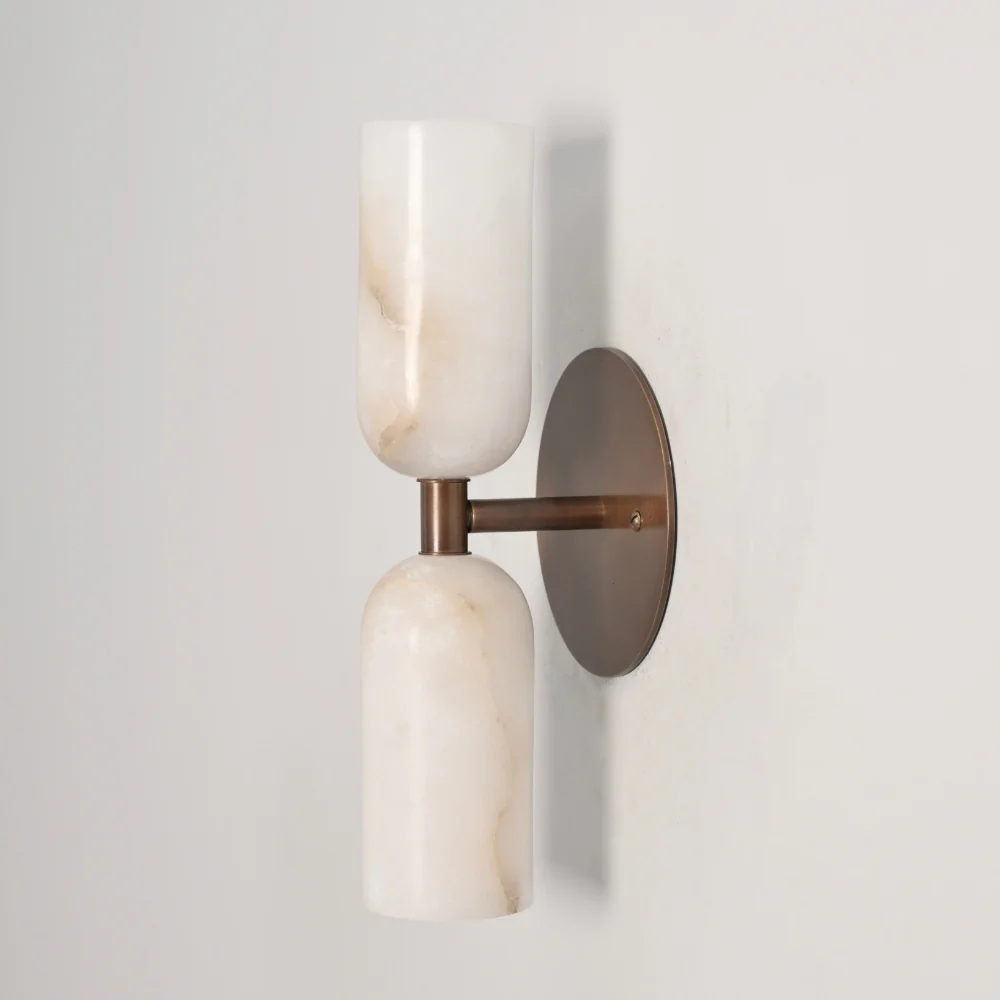 Dual Alabaster Sconce - Brass Marble Wall Lamp - Image 3
