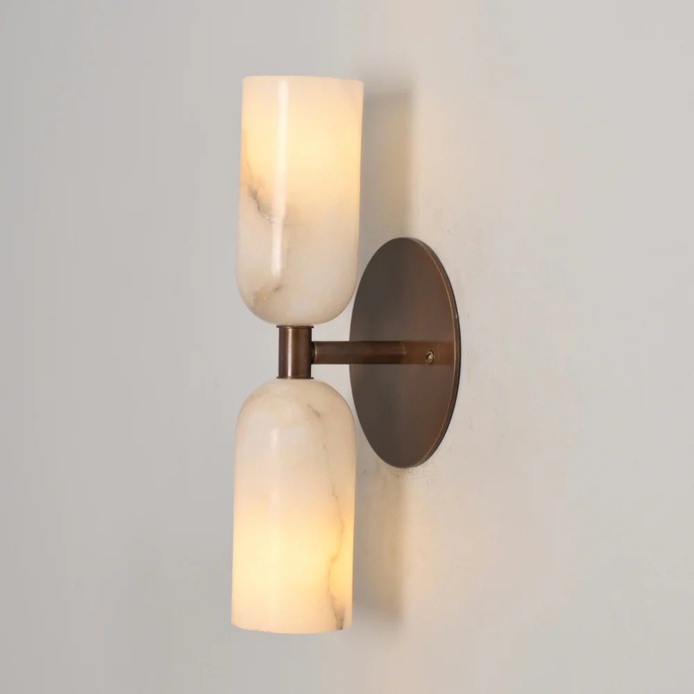 Dual Alabaster Sconce - Brass Marble Wall Lamp - Image 4