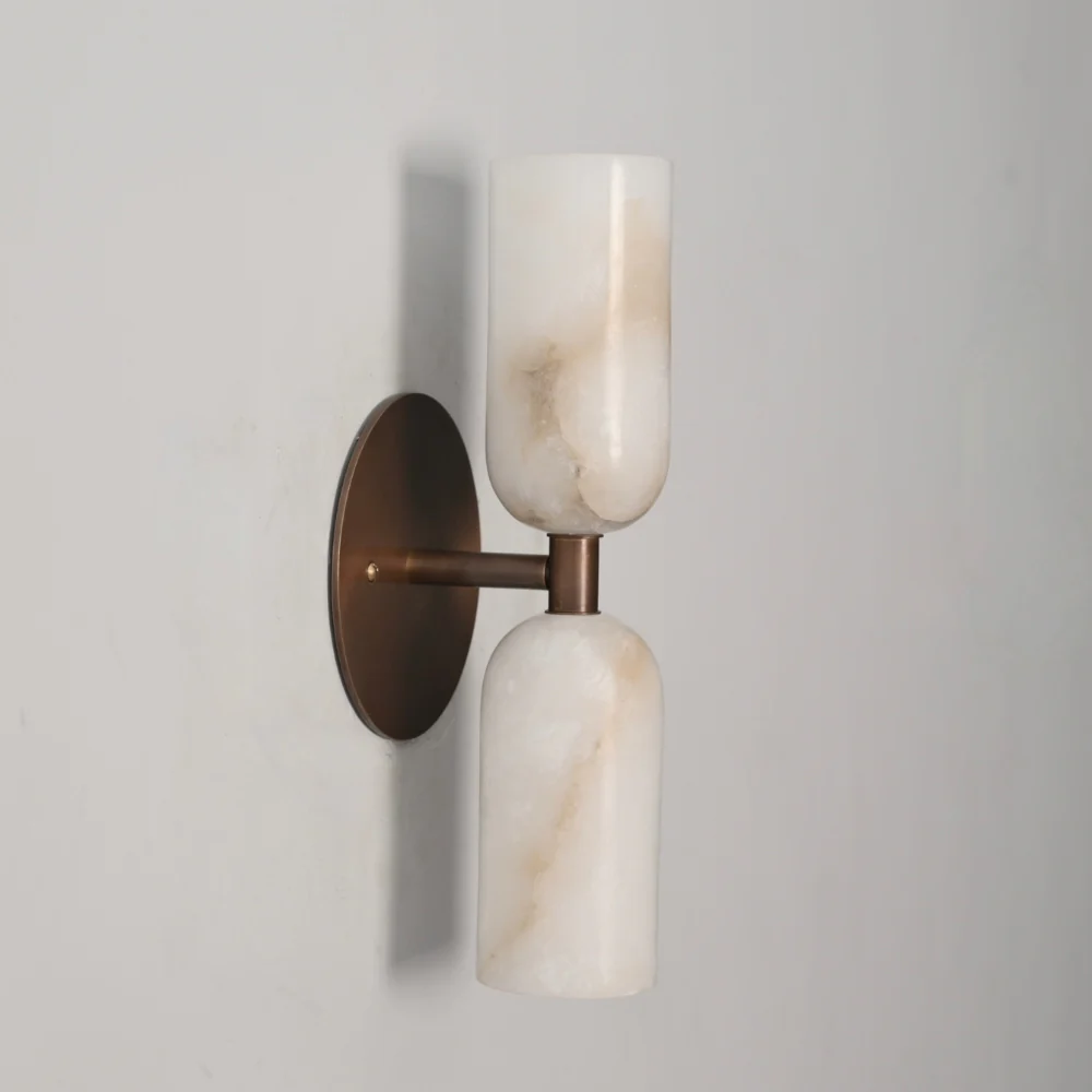 Dual Alabaster Sconce - Brass Marble Wall Lamp - Image 5