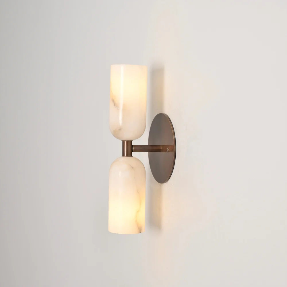 Dual Alabaster Sconce - Brass Marble Wall Lamp - Image 6