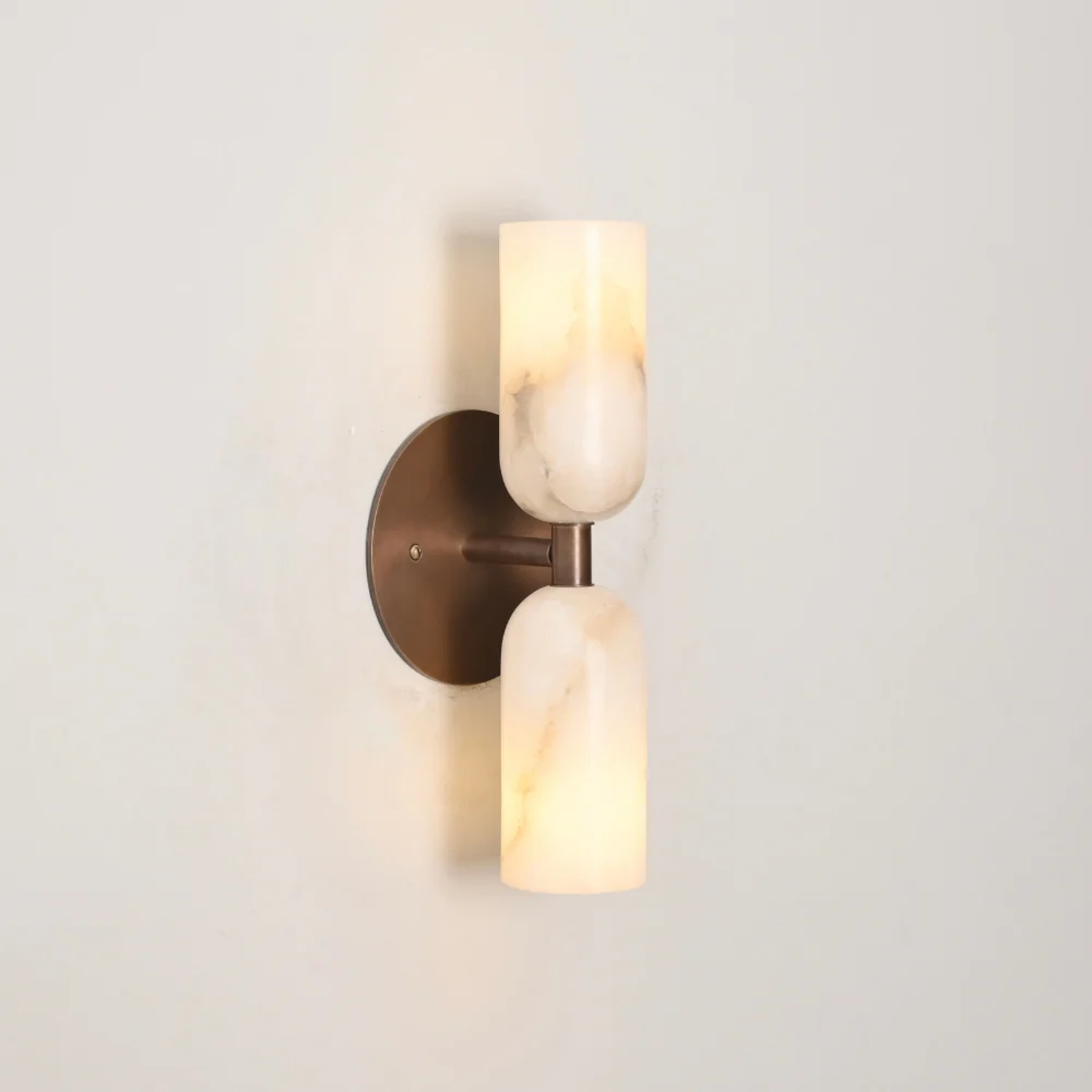 Dual Alabaster Sconce - Brass Marble Wall Lamp - Image 7