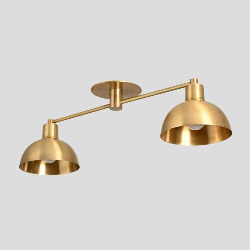 Double Brass Semi Flush Mount - Mid Century Ceiling Light - Image 3