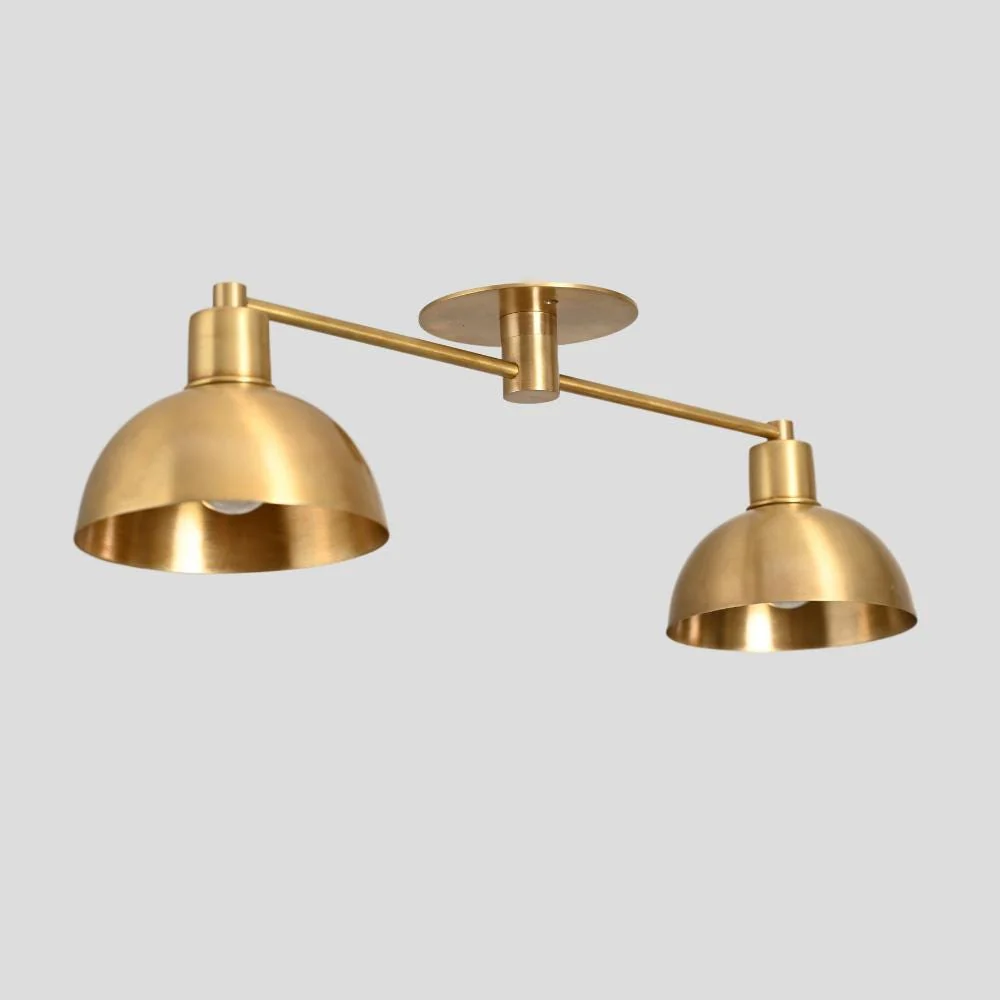Double Brass Semi Flush Mount - Mid Century Ceiling Light - Image 4