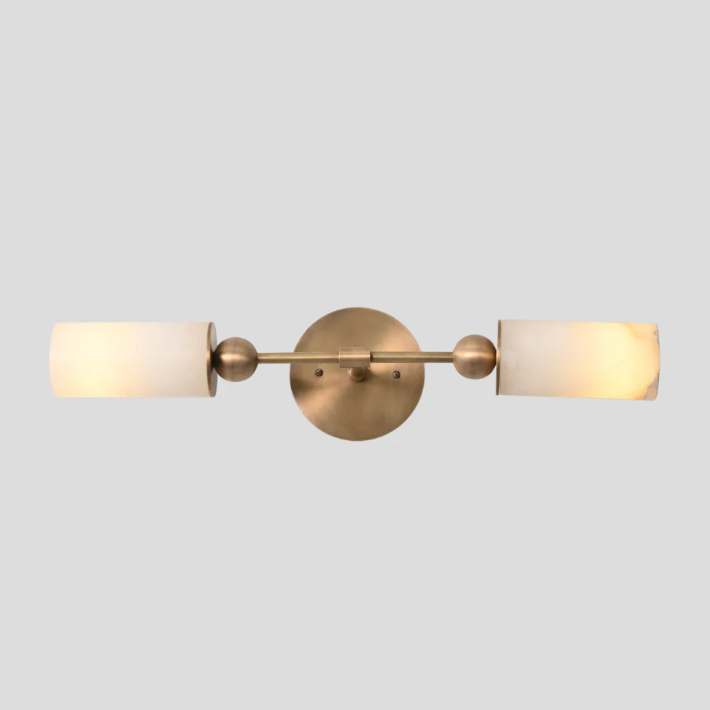 Dual Alabaster Wall Lamp - Brass Marble Vanity Light - Image 3