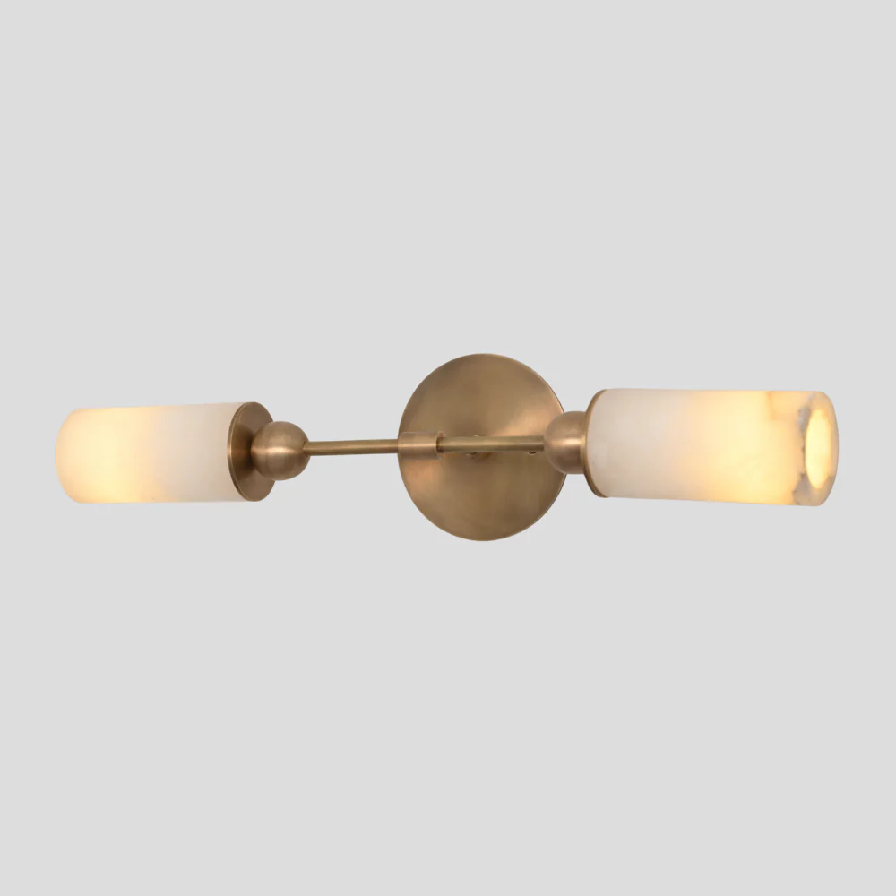 Dual Alabaster Wall Lamp - Brass Marble Vanity Light - Image 4