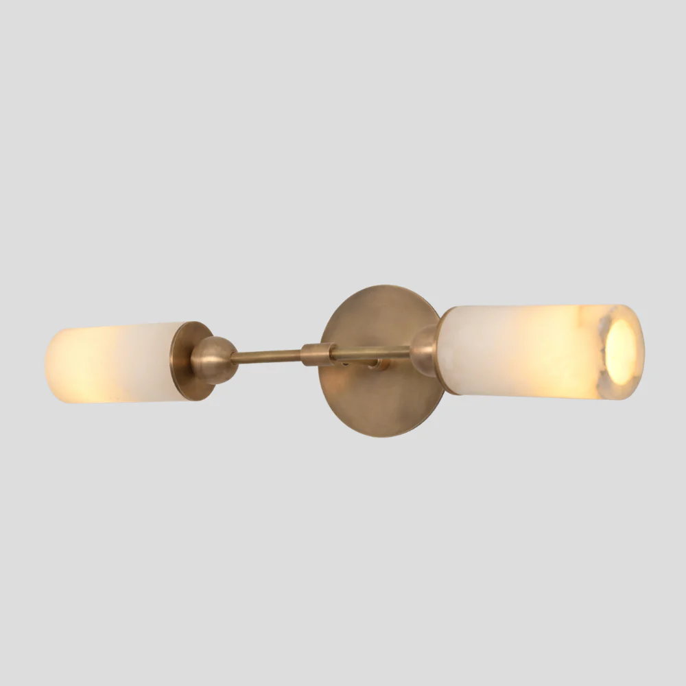Dual Alabaster Wall Lamp - Brass Marble Vanity Light - Image 5