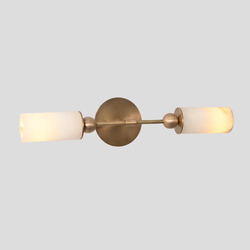 Dual Alabaster Wall Lamp - Brass Marble Vanity Light - Image 6