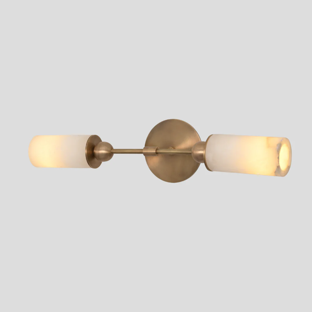 Dual Alabaster Wall Lamp - Brass Marble Vanity Light - Image 7