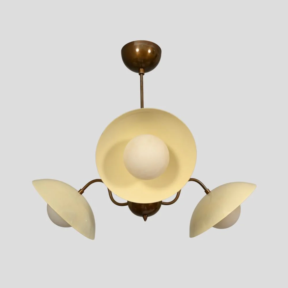 Mid Century Modern Ceiling Light - Brass Glass Globe Chandelier - Image 3