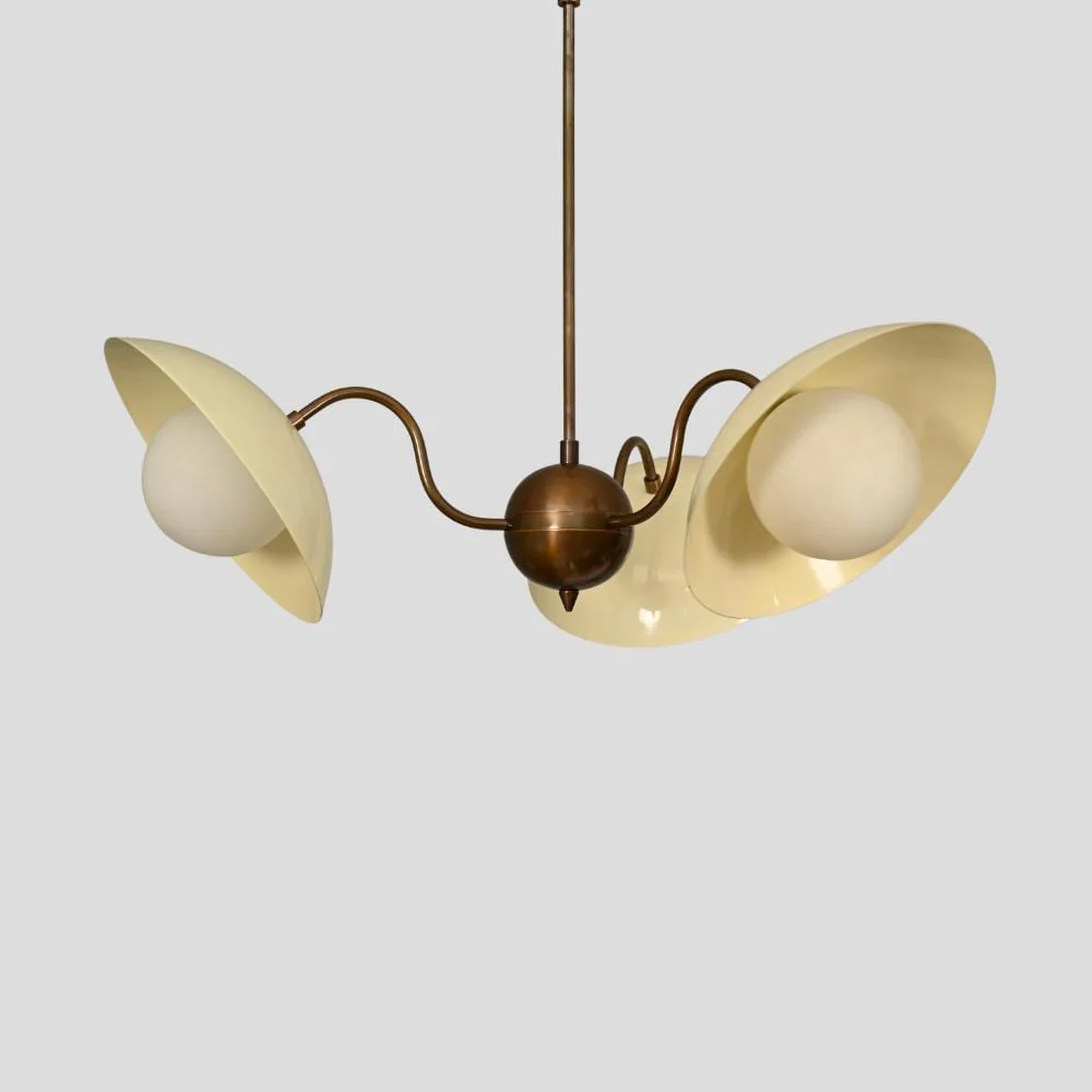 Mid Century Modern Ceiling Light - Brass Glass Globe Chandelier - Image 4