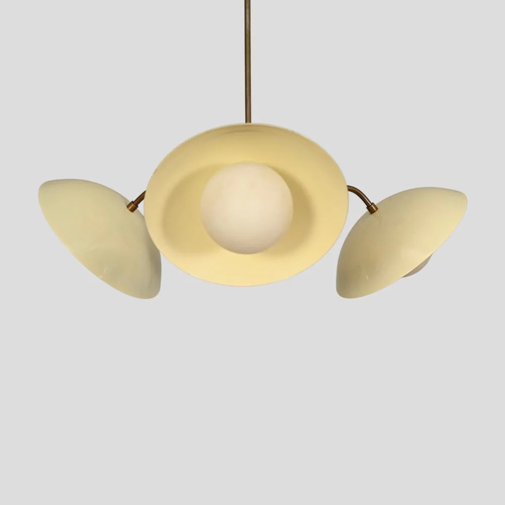Mid Century Modern Ceiling Light - Brass Glass Globe Chandelier - Image 5