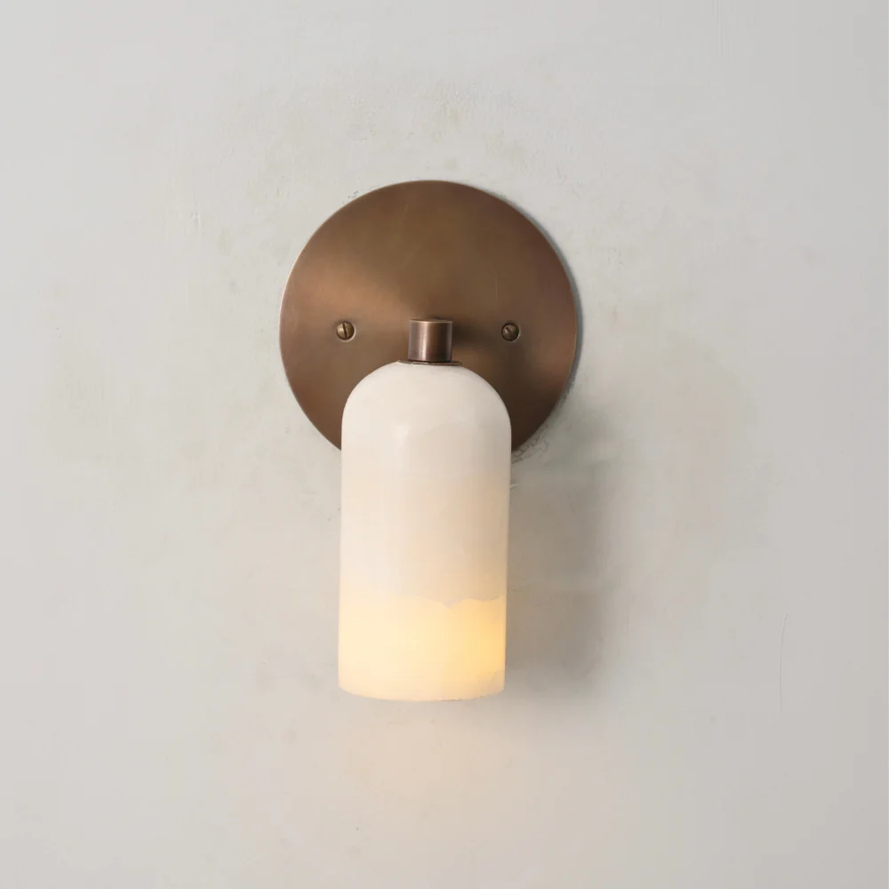 Stub Arm Alabaster Sconce - Brass Marble Wall Lamp - Image 3