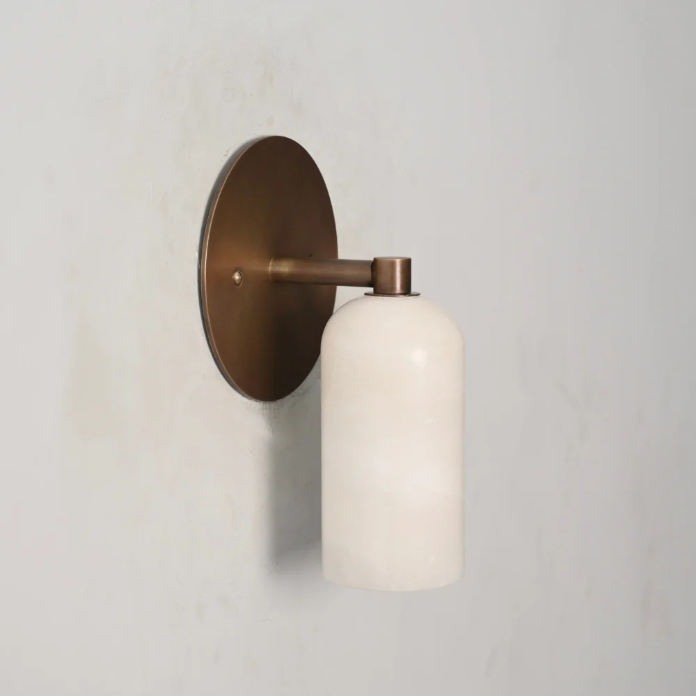 Stub Arm Alabaster Sconce - Brass Marble Wall Lamp - Image 4