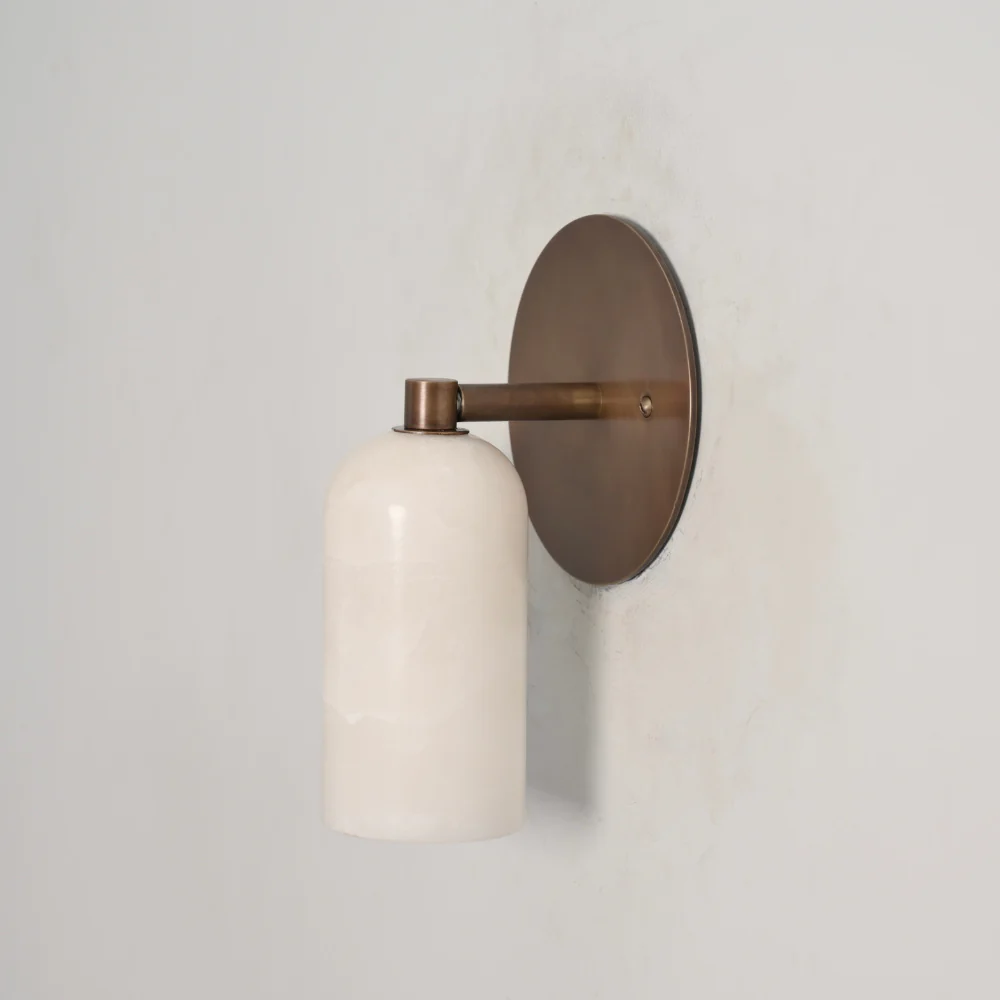 Stub Arm Alabaster Sconce - Brass Marble Wall Lamp - Image 5