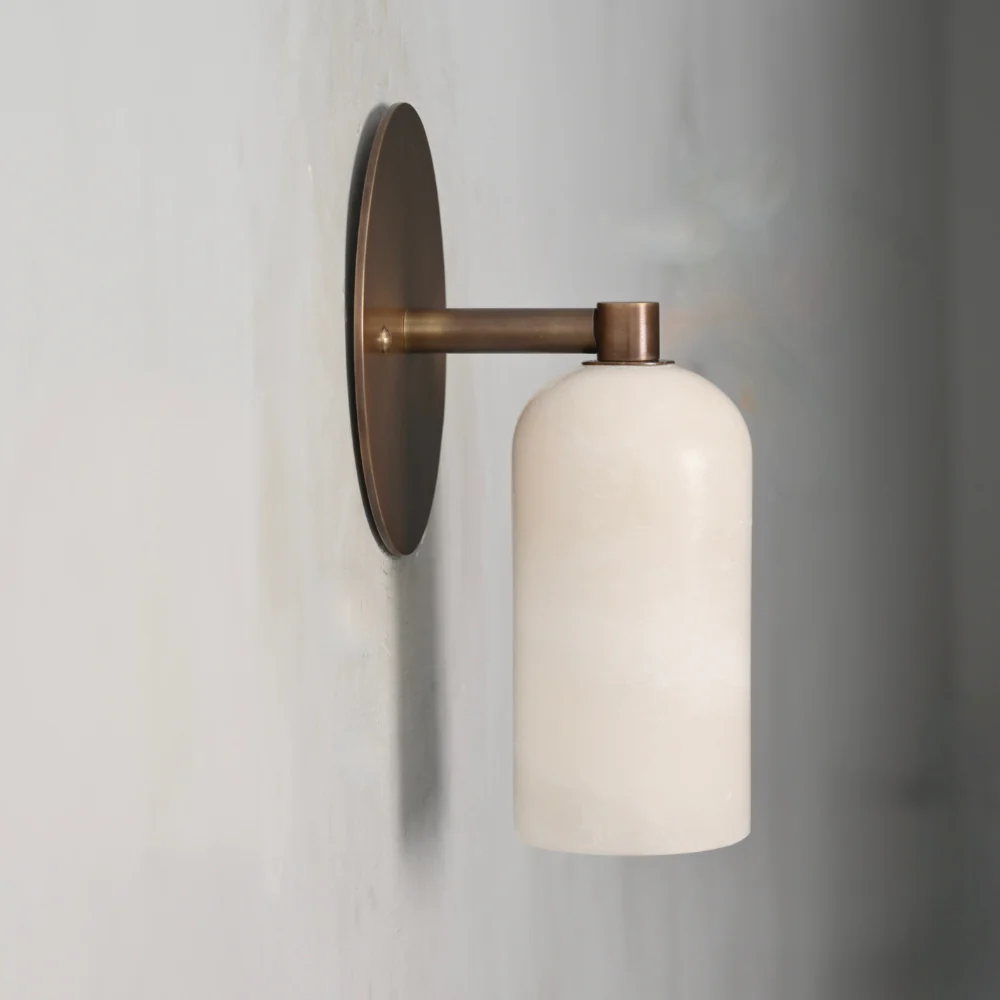 Stub Arm Alabaster Sconce - Brass Marble Wall Lamp - Image 6
