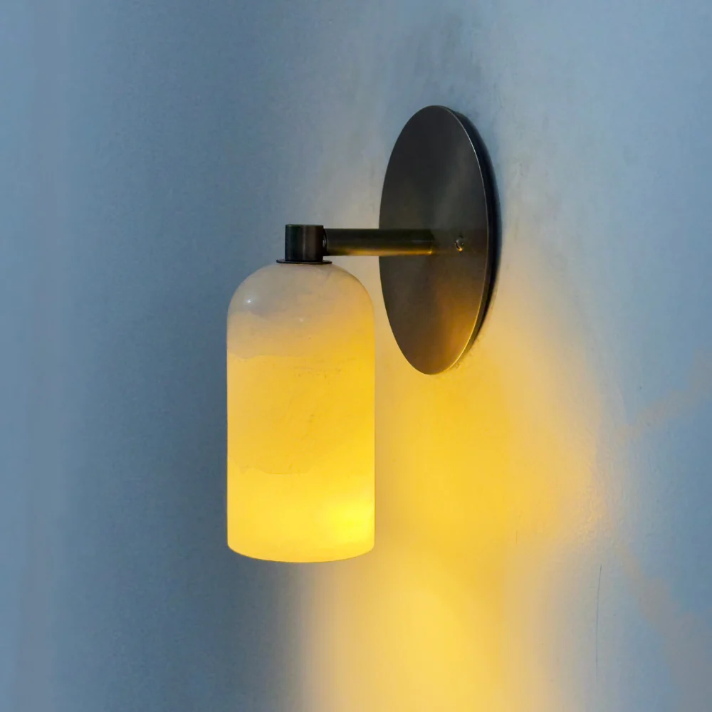 Stub Arm Alabaster Sconce - Brass Marble Wall Lamp - Image 7