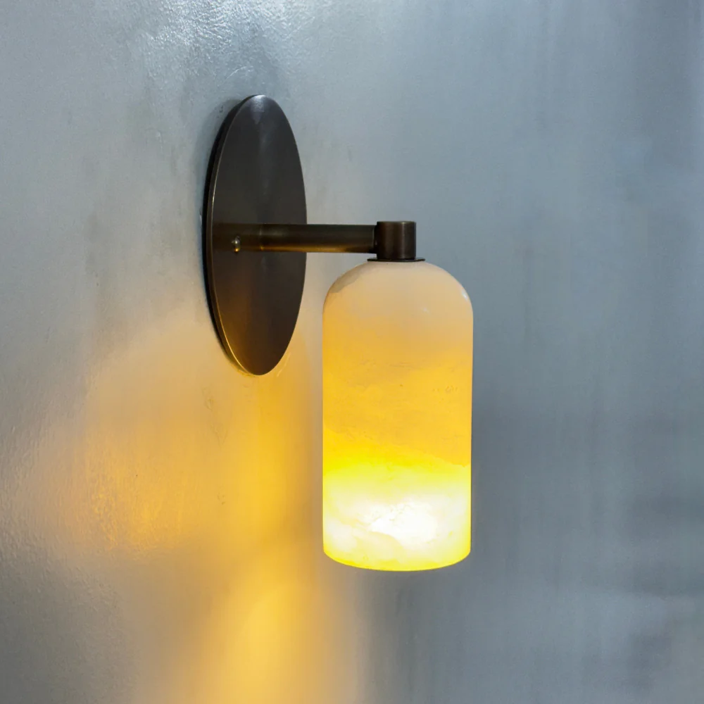 Stub Arm Alabaster Sconce - Brass Marble Wall Lamp - Image 8