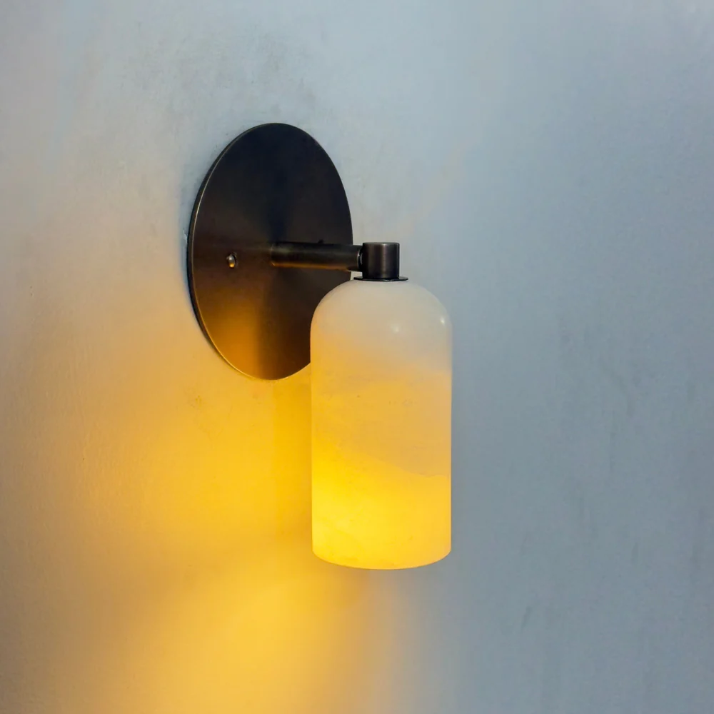 Stub Arm Alabaster Sconce - Brass Marble Wall Lamp - Image 9