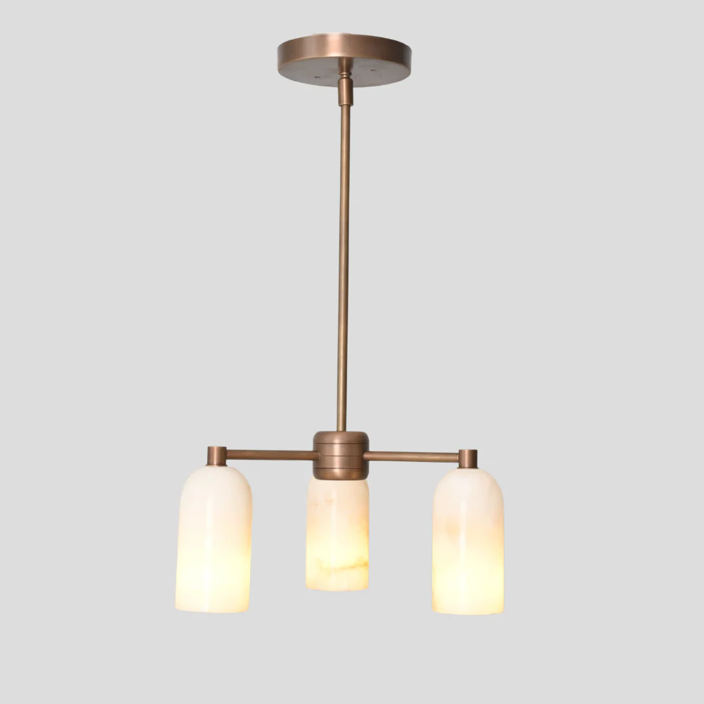 Three Alabaster Shade Pendant - Brass Marble Chandelier - Image 10