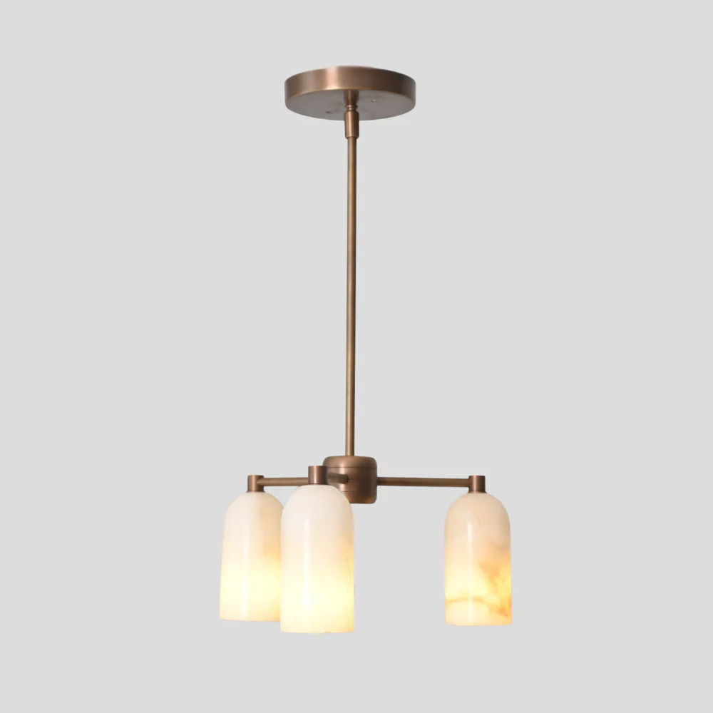 Three Alabaster Shade Pendant - Brass Marble Chandelier - Image 11