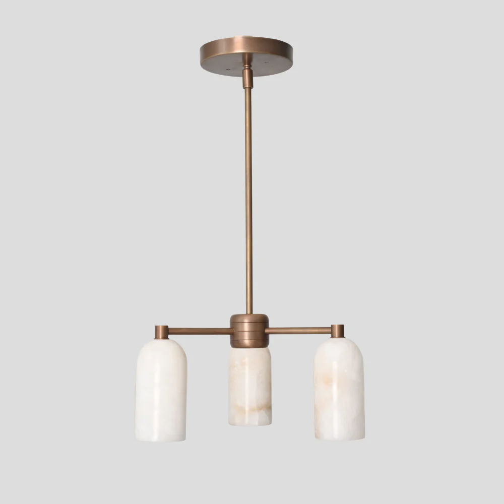 Three Alabaster Shade Pendant - Brass Marble Chandelier - Image 3
