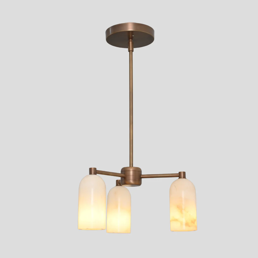 Three Alabaster Shade Pendant - Brass Marble Chandelier - Image 6