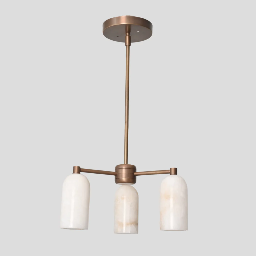 Three Alabaster Shade Pendant - Brass Marble Chandelier - Image 7
