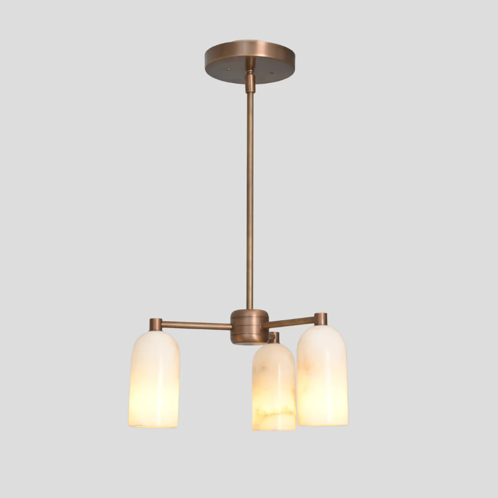 Three Alabaster Shade Pendant - Brass Marble Chandelier - Image 8