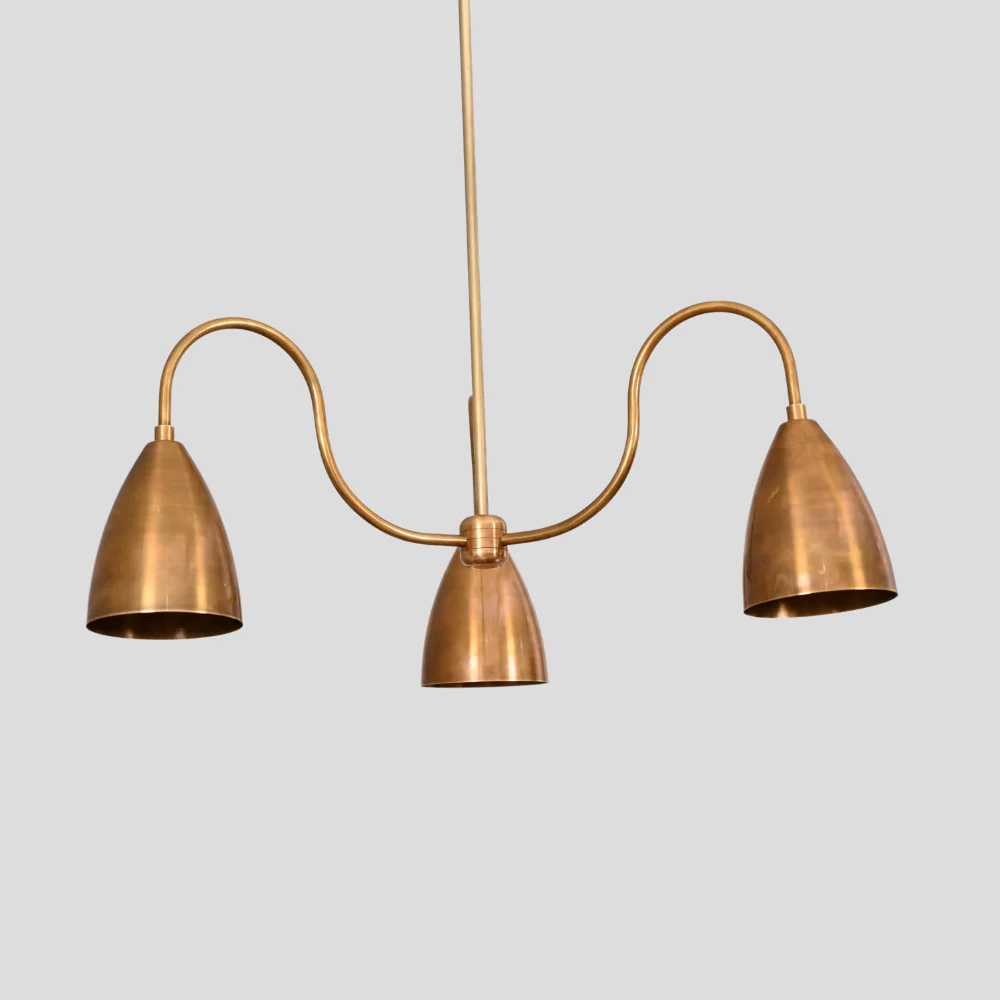Three Arm Brass & Black Pendant - Downward Shades Chandelier - Image 3