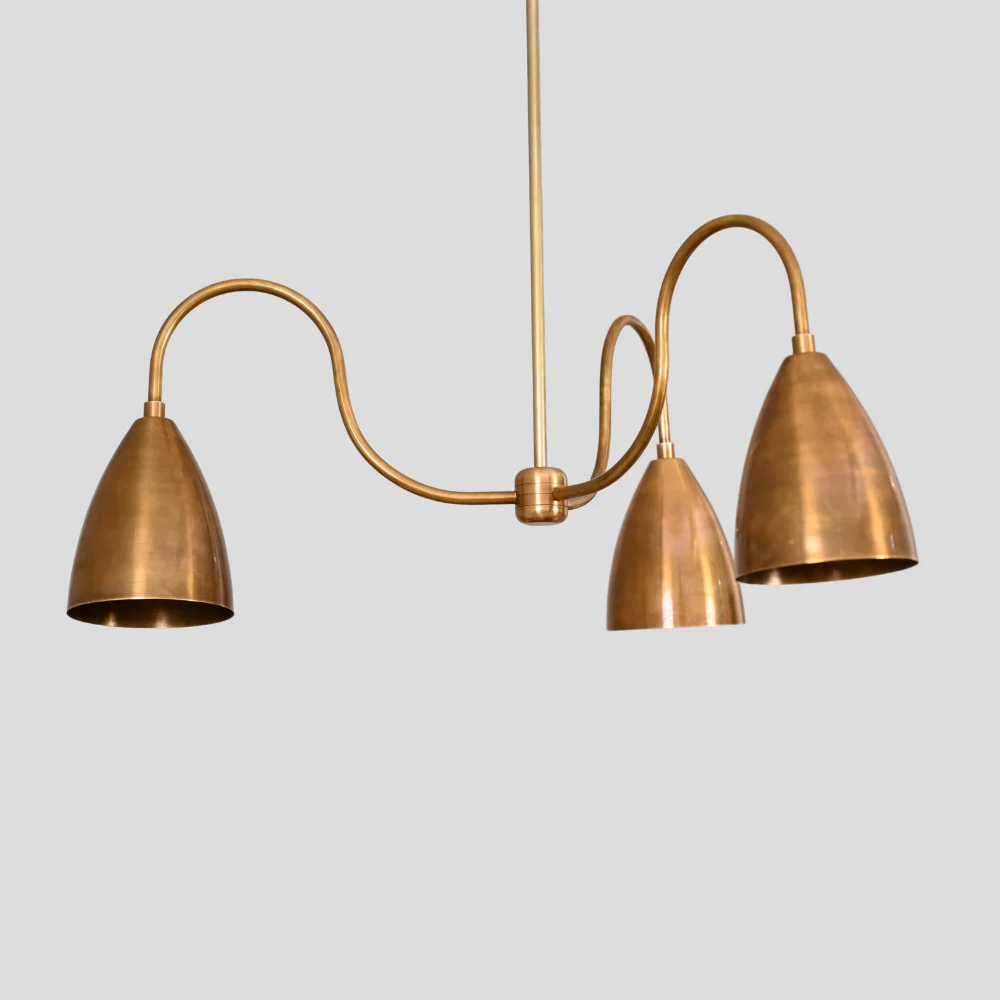 Three Arm Brass & Black Pendant - Downward Shades Chandelier - Image 4