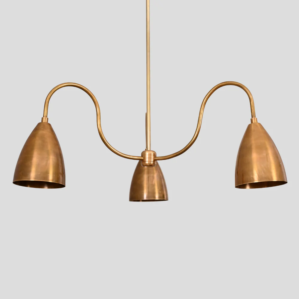 Three Arm Brass & Black Pendant - Downward Shades Chandelier - Image 5