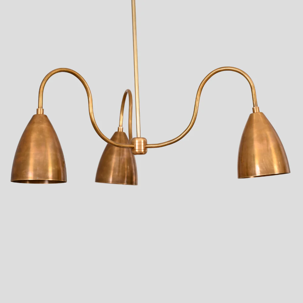 Three Arm Brass & Black Pendant - Downward Shades Chandelier - Image 6