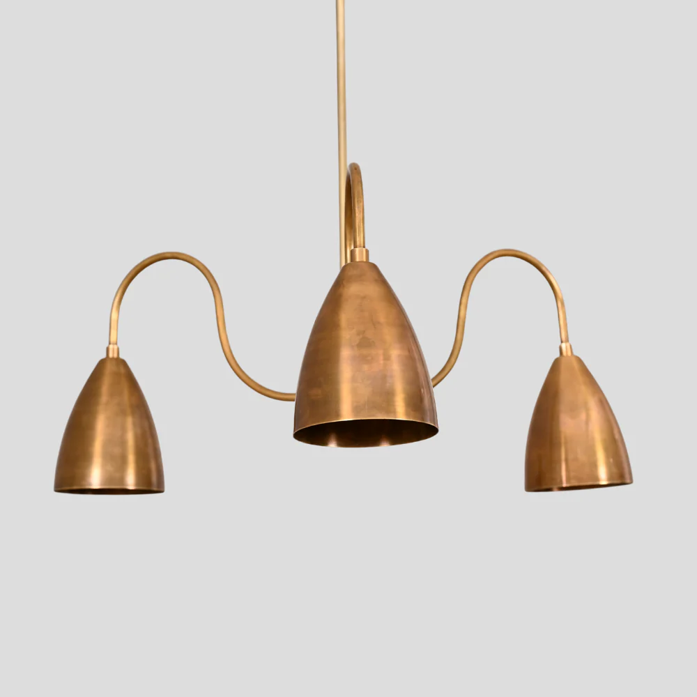 Three Arm Brass & Black Pendant - Downward Shades Chandelier - Image 7