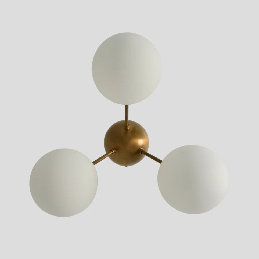 Three Light Brass Flush Mount - Glass Globe Ceiling Light - Image 3