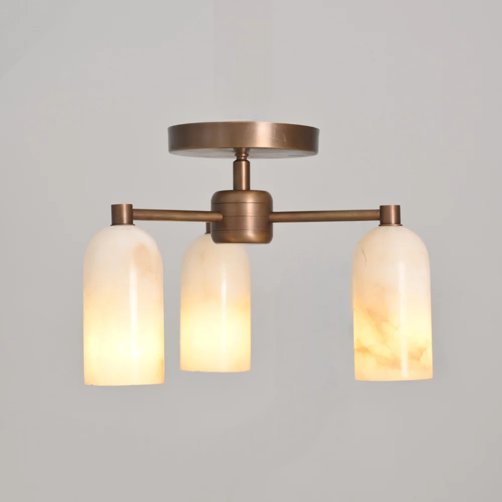 Triple Alabaster Flush Mount - Brass Marble Ceiling Light - Image 10