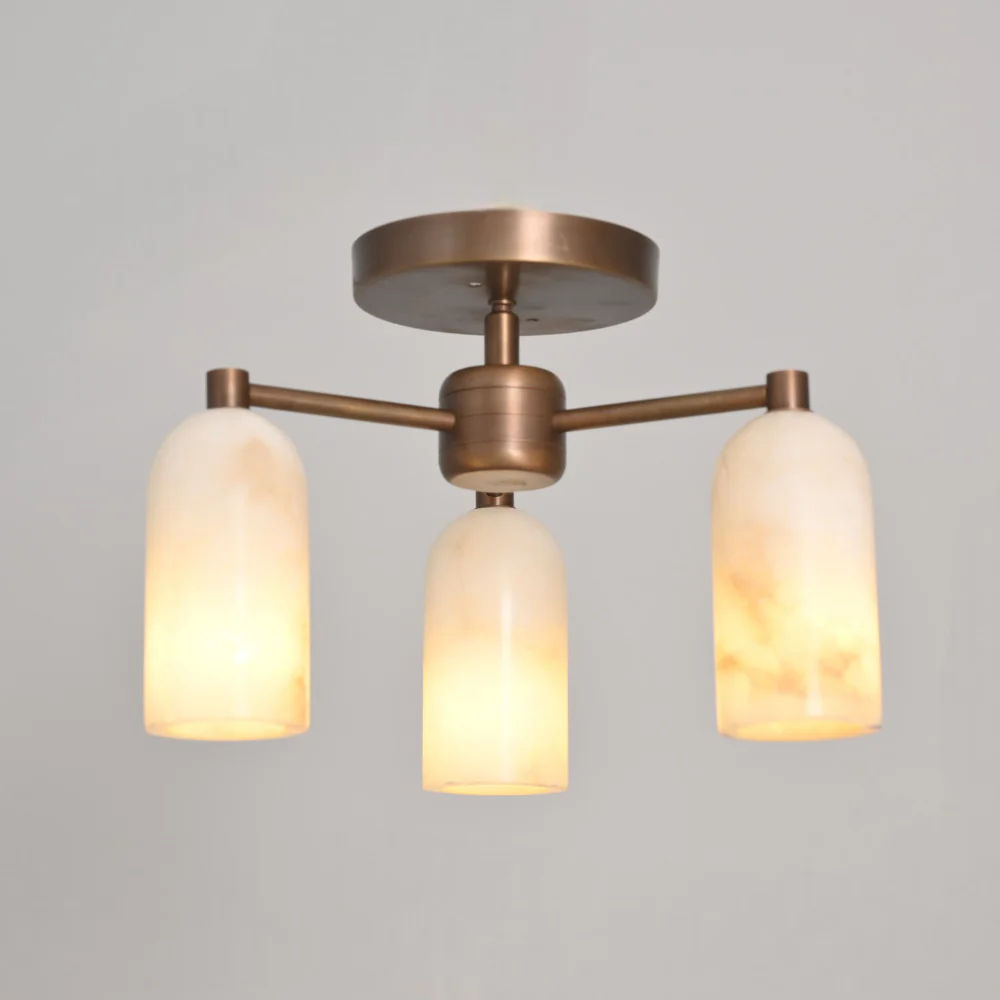 Triple Alabaster Flush Mount - Brass Marble Ceiling Light - Image 11