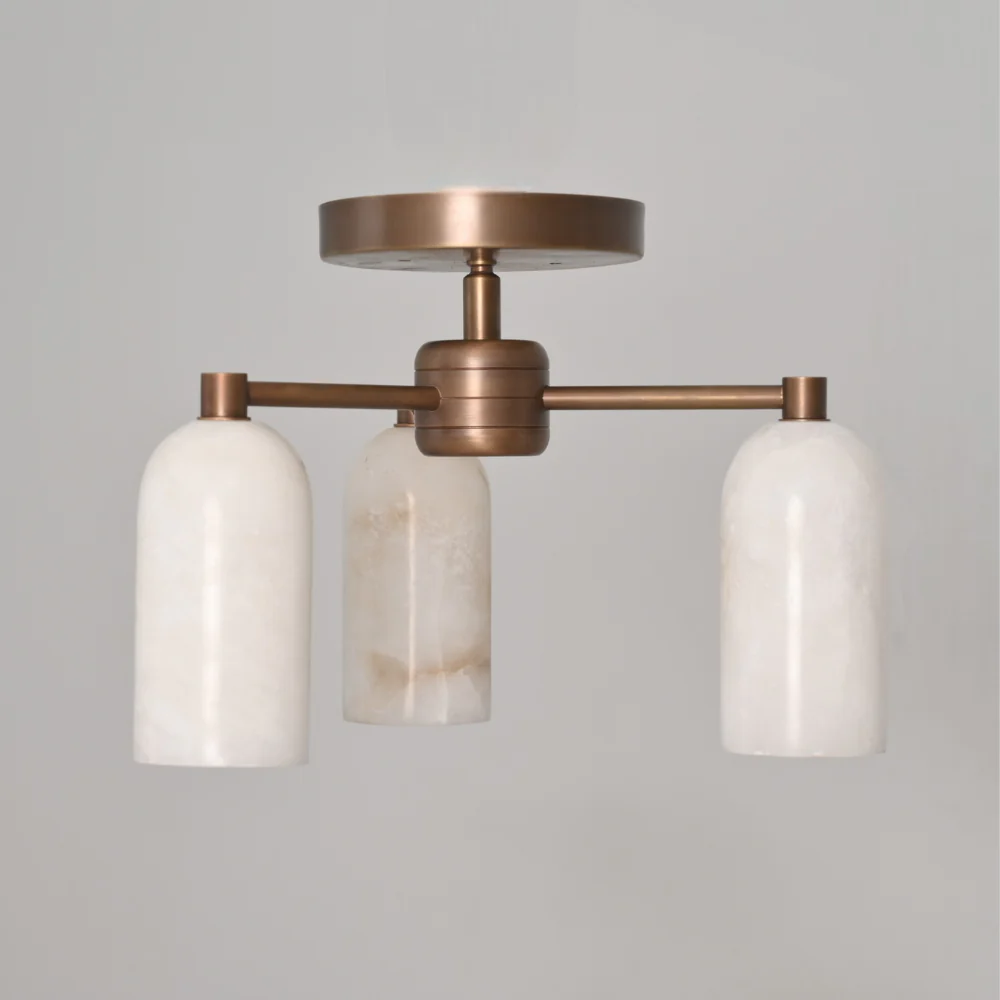 Triple Alabaster Flush Mount - Brass Marble Ceiling Light - Image 3