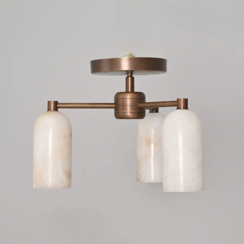 Triple Alabaster Flush Mount - Brass Marble Ceiling Light - Image 4