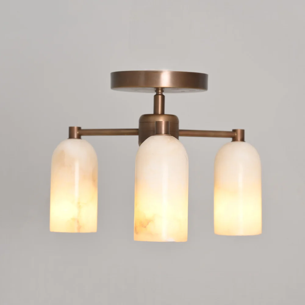 Triple Alabaster Flush Mount - Brass Marble Ceiling Light - Image 6