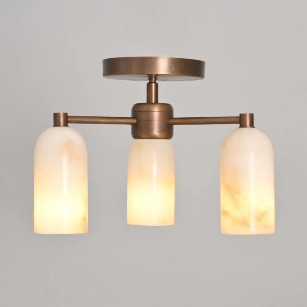 Triple Alabaster Flush Mount - Brass Marble Ceiling Light - Image 7