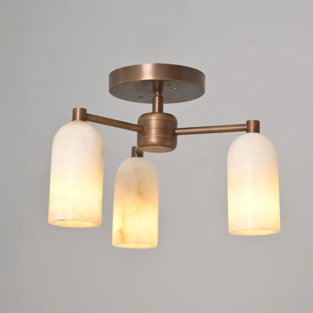 Triple Alabaster Flush Mount - Brass Marble Ceiling Light - Image 8