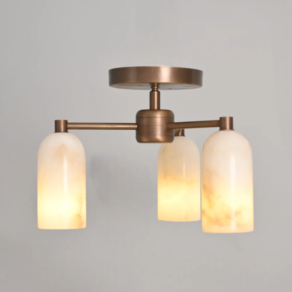 Triple Alabaster Flush Mount - Brass Marble Ceiling Light - Image 9