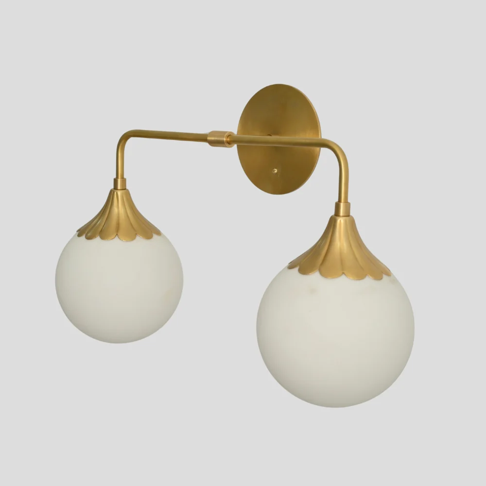 Vanity Light Brass Bathroom Wall Sconce - 2 Glass Globe - Image 3