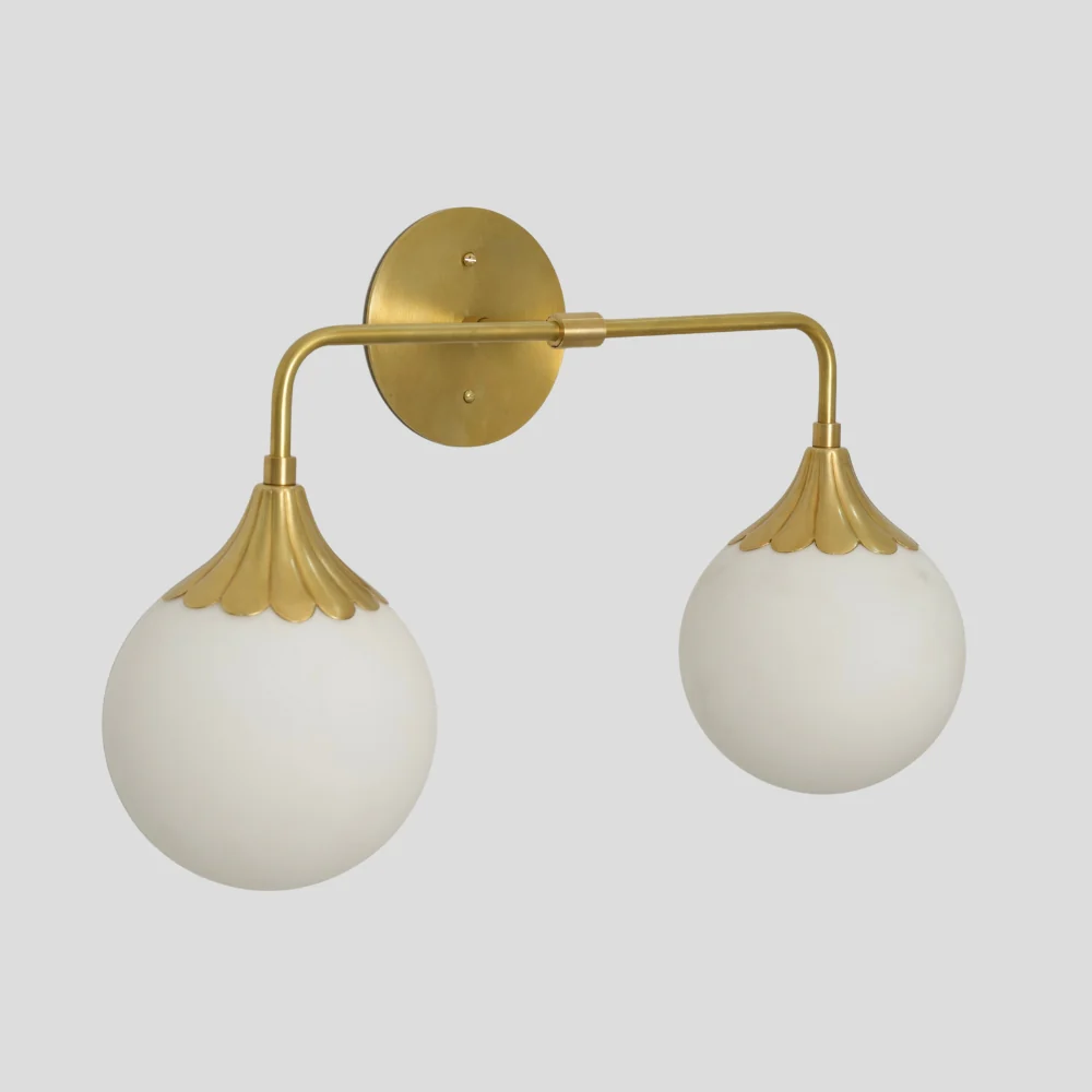 Vanity Light Brass Bathroom Wall Sconce - 2 Glass Globe - Image 4