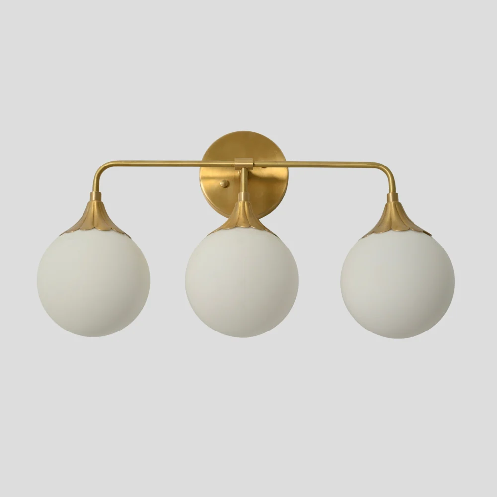 Vanity Light Brass Bathroom Wall Sconce - 3 Glass Globe - Image 3