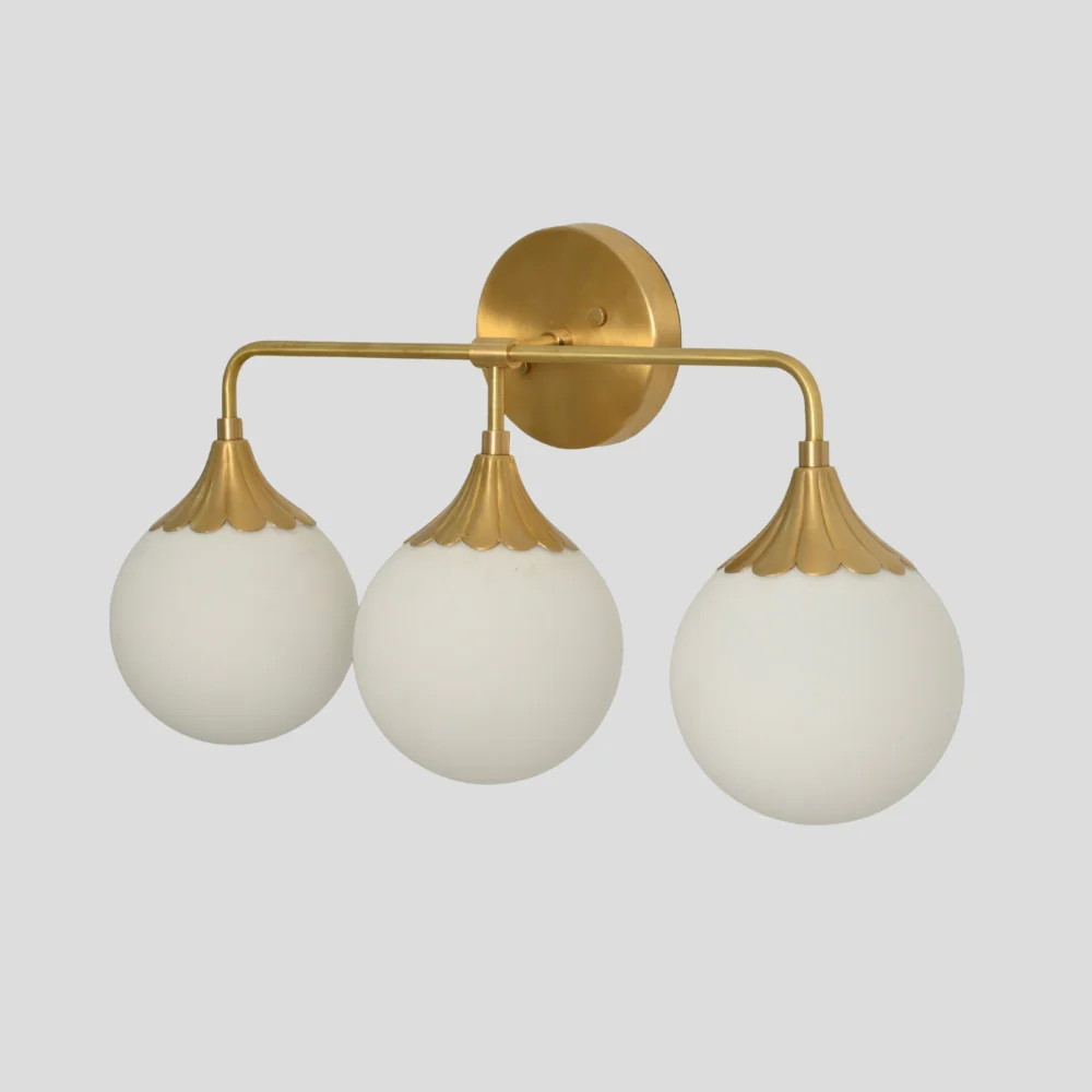 Vanity Light Brass Bathroom Wall Sconce - 3 Glass Globe - Image 4