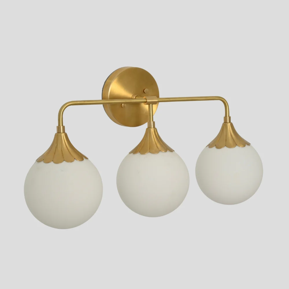 Vanity Light Brass Bathroom Wall Sconce - 3 Glass Globe - Image 5